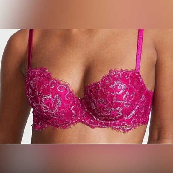 Victoria’s Secret Dream Angels Lined Demi Underwire Bra Pink Silver Lace 32C NWT - Picture 1 of 8